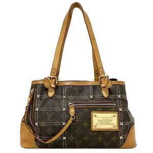Louis Vuitton Tote Bag Rivet Brown Beige Stitch Handbag Plate LV Quilted Studs